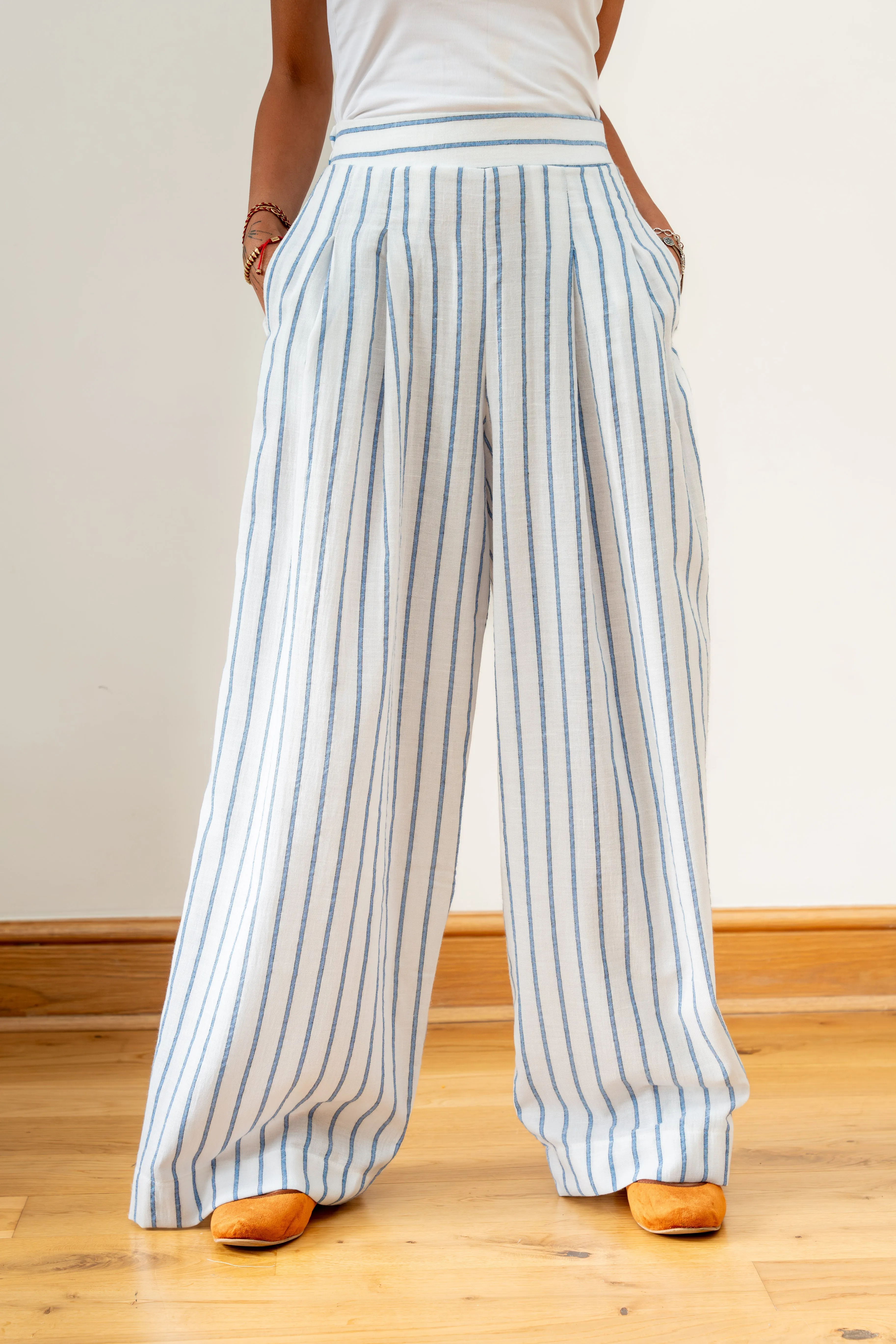 Wide Leg Striped Trousers