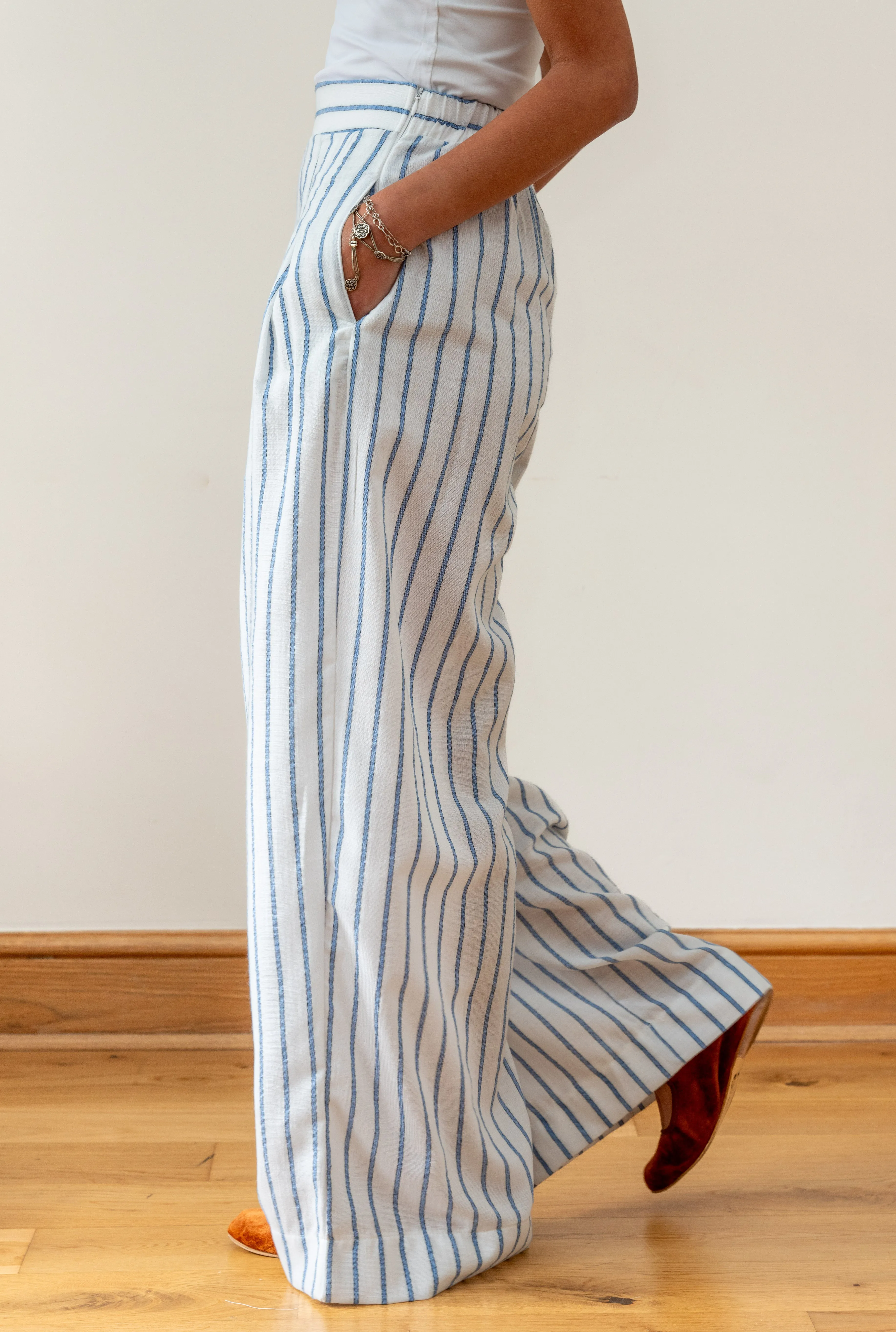 Wide Leg Striped Trousers