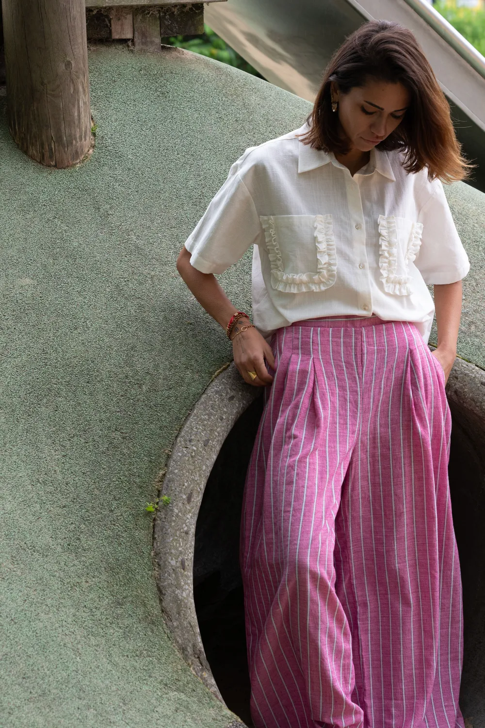 Wide Leg Striped Trousers