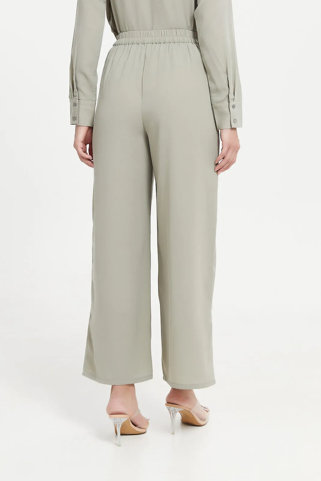 Women Grey Wide Leg Elasticated Trousers