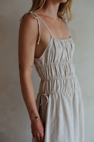 Woven Linen Strap Shoulder Maxi Dress - Linen