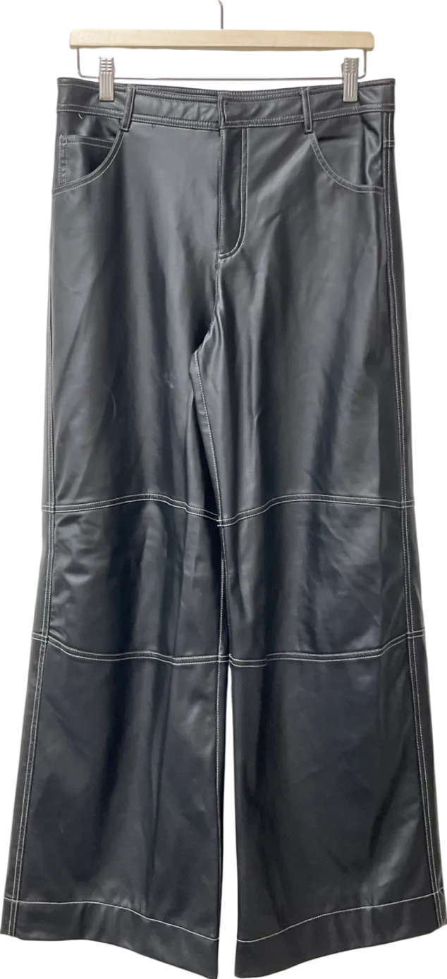 ZARA Black Wide Leg Leather Trousers UK M
