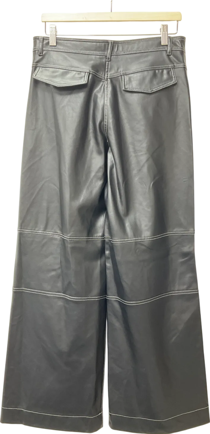 ZARA Black Wide Leg Leather Trousers UK M