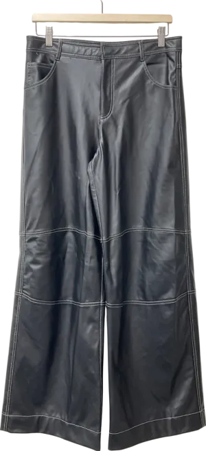 ZARA Black Wide Leg Leather Trousers UK M